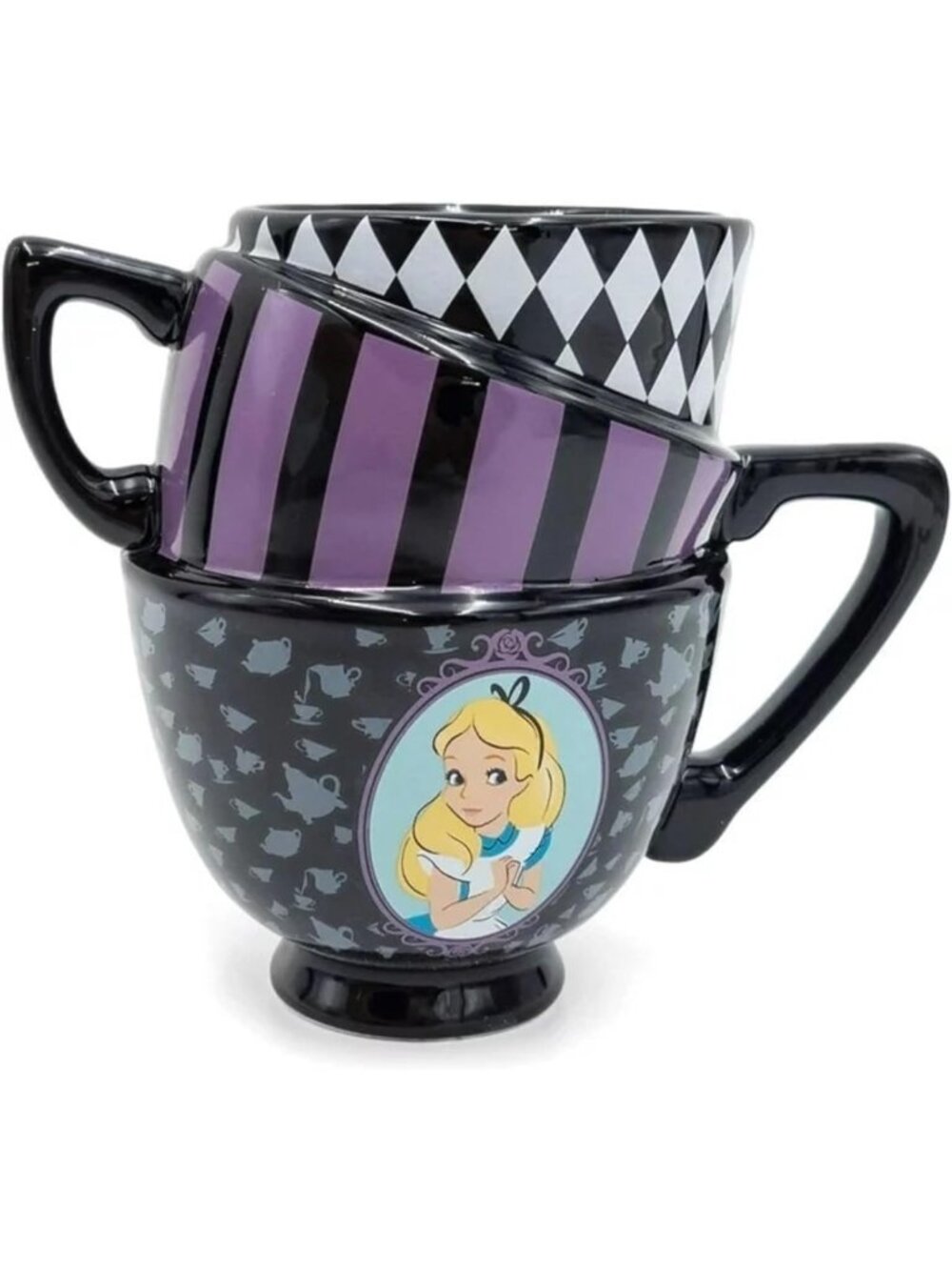 3D Sculpted Ceramic Coffee Mug - Alice in Wonderland Stacked Teacups, 20oz